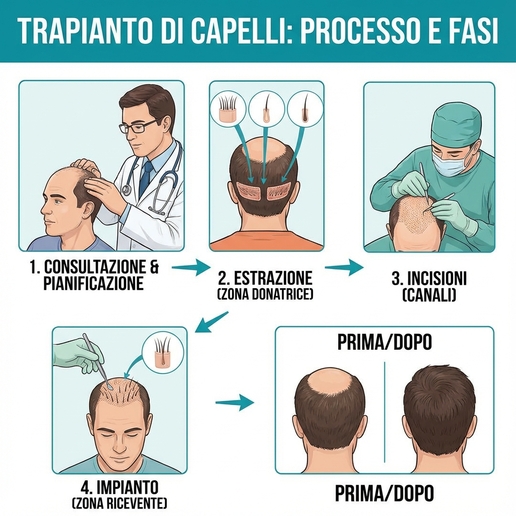 Come funziona un trapianto di capelli? Dalla simulazione AI all'impianto dei follicoli, scopri tutte le fasi per ottenere un risultato naturale.